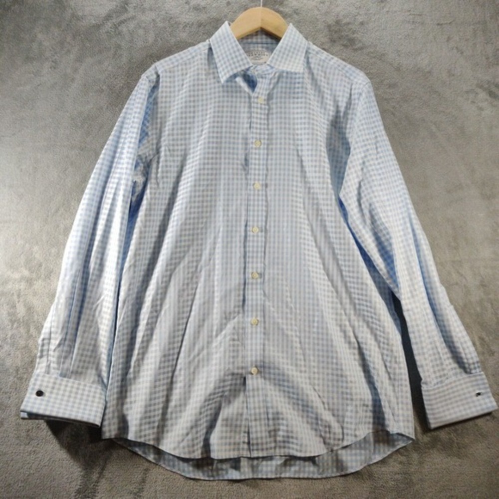Charles Tyrwhitt Shirt Men's 16.5 35 Slim Fit Blue Colored‎ Plaid Long Sleeve